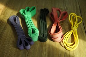 five resistance bands with different colors
