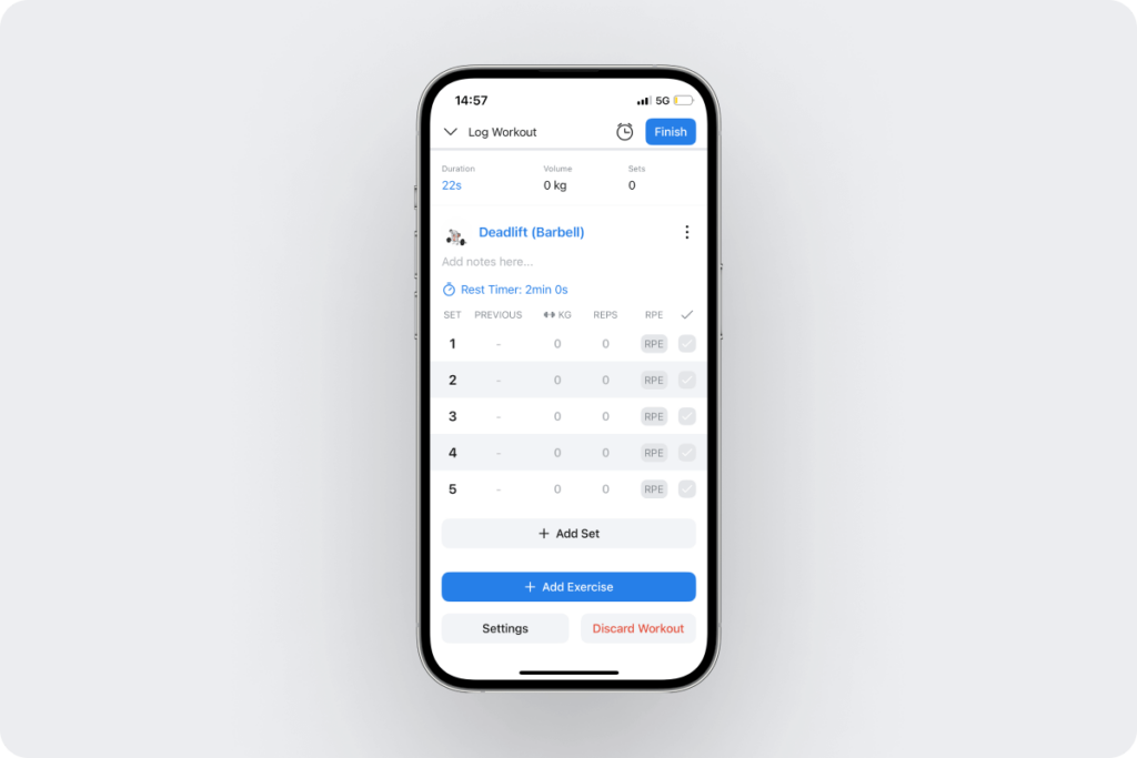 an overview of a barbell exercise with multiple sets added to a Hevy live workout