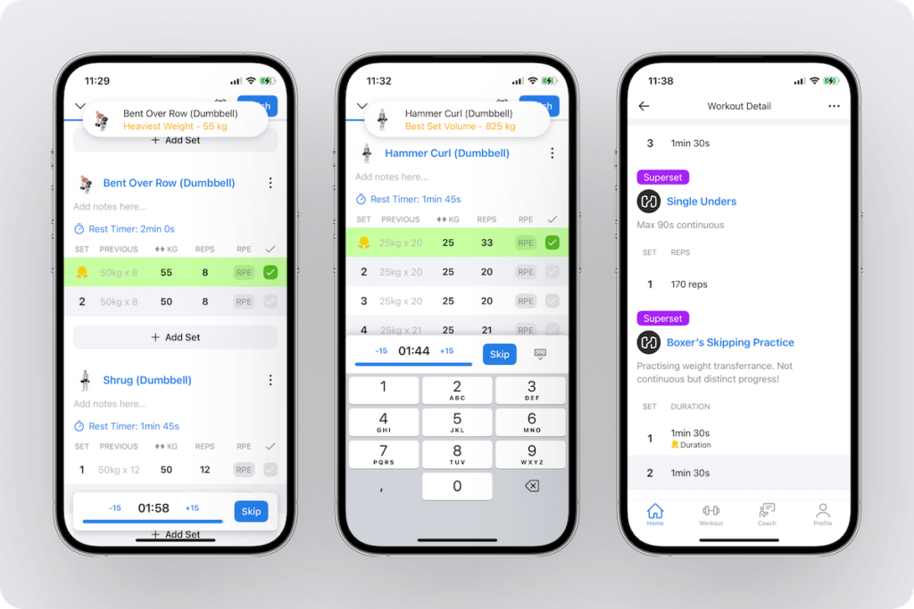 an overview of the life PR notification during a Hevy workout along with an option to see it later in workout details