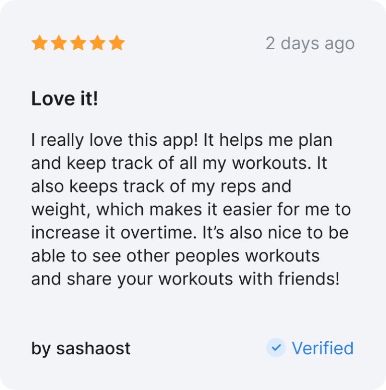 hevy app testimonial by user sashaost